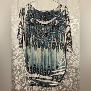 Bellezza Boho Print Tunic Top with Side Ruched Detail | Size XL.